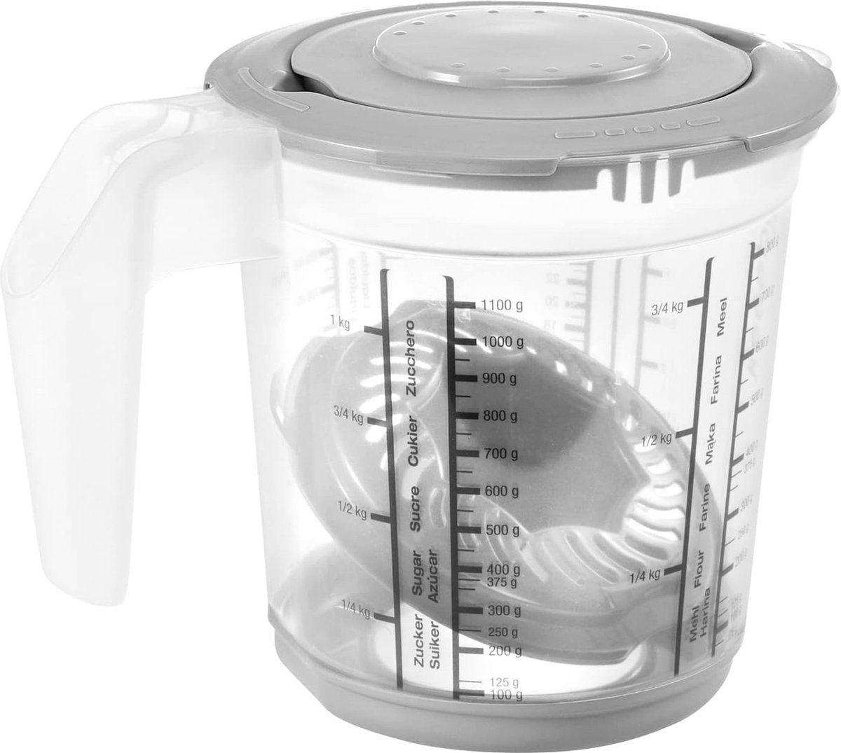 Keeeper - Maatbeker met deksel en Citruspers - Antislip- 1L - 14x15cm - noords grijs
