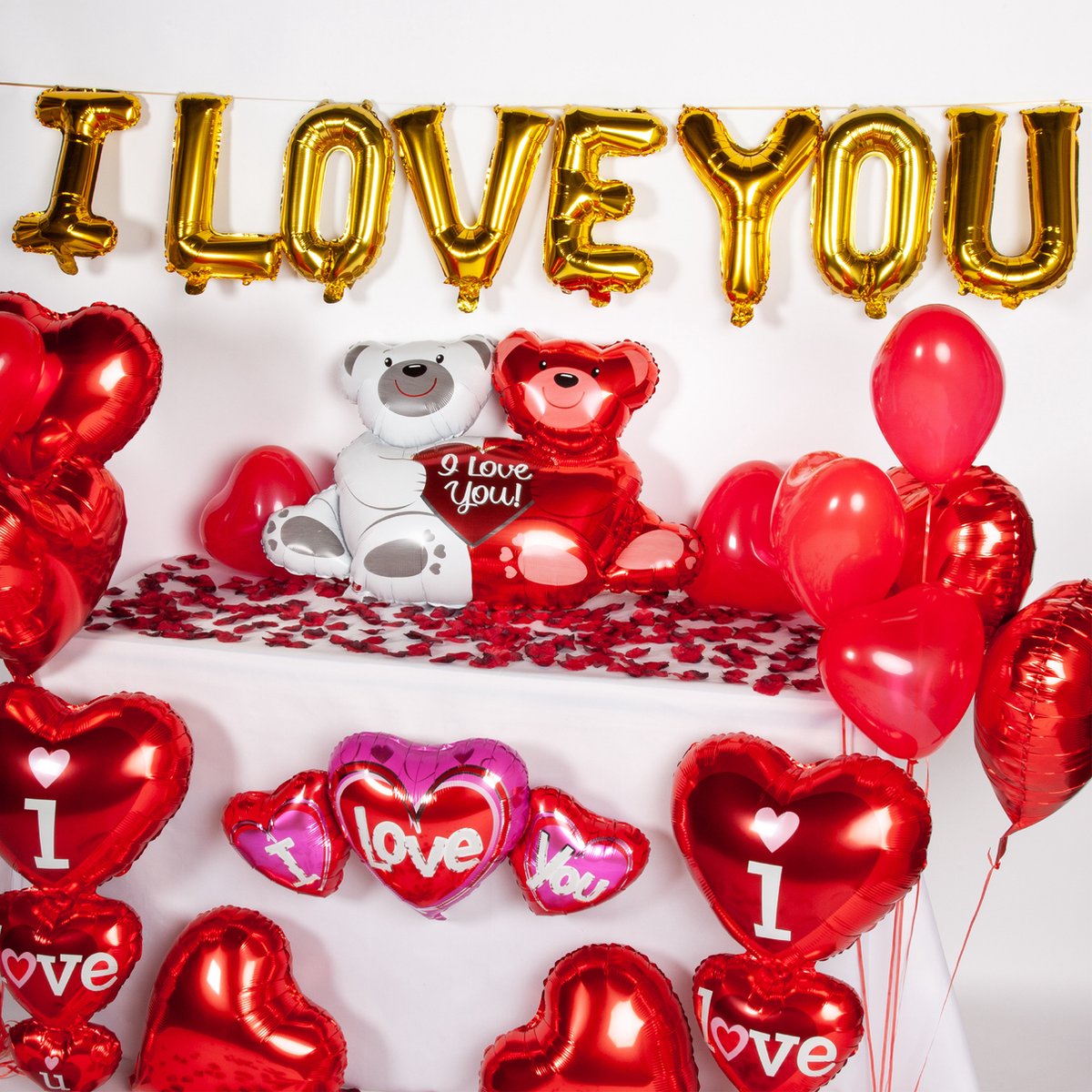 Fissaly 70 Stuks I Love You Liefde & Hartjes Decoratie Set – Versiering Cadeautje - Helium Ballonnen - voor Hem & Haar Valentijn Cadeautje - Rood - Vaderdag — afbeelding 5