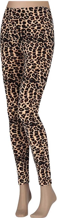 Leopard legging dames - Velvet - Multi Beige - Maat L/XL - Leggings - Legging dames volwassenen - Panter legging - Legging dames katoen