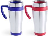 Set de 2 x tasses chauffantes argentées / tasses isothermes avec bord rouge et bleu 500 ml