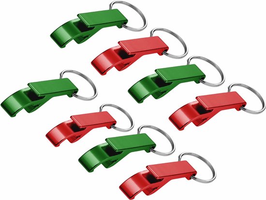 Foto: 8x stuks flessen openers met sleutelhanger groen en rood 6 cm combi set