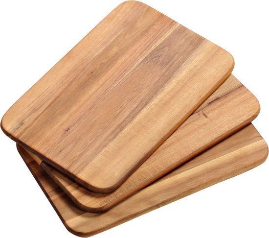 Kesper Set de planches à petit-déjeuner 3x pièces - bois d'acacia - 22 x 14 cm - marron - Planches à pain - planches de service