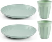 Vaisselle de camping Plasticforte en plastique - 6x assiettes plates et 6x gobelets - vert menthe - incassable