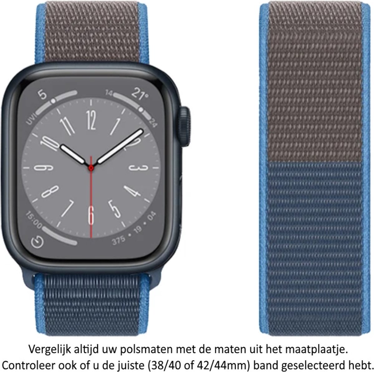 Blauw Grijs / Bruin Tweekleurig Nylon Horloge Band geschikt voor Apple Watch 1, 2, 3, 4, 5, 6, 7, 8, SE, 38mm, 40mm & 41mm "Vrouwenbreedte" Series - Zacht Geweven Nylon - 38 mm, 40 mm en 41 mm