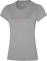 Mizuno RB Logo Tee sportshirt dames | Grijs met Roze logo (Maat: XL)