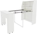 Witte uittrekbare tafel met zichtbaar metalen uitschuifmechanisme.
