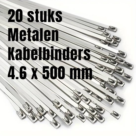 Allernieuwste.nl® 20 STUKS RVS Metalen Kabelbinders Tie Wraps Tyraps 4.6 x 500 mm - max 90 kg Trekkracht - Binnen en Buiten - Waterafsotend UV- Roest- en Chemisch Bestendig - 4.6 x 500mm - 20 Stuks %%