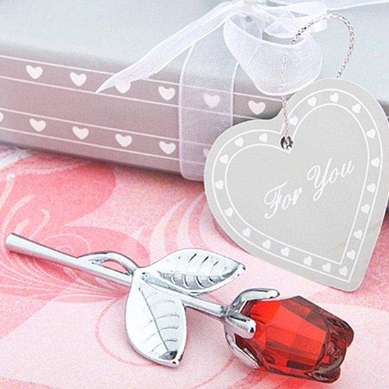 Allernieuwste.nl® Chrystal Argent Red Rose dans une belle boîte cadeau - Amour pour femme ou petite amie et fête des mères - Rose rouge - 55 x 120 mm