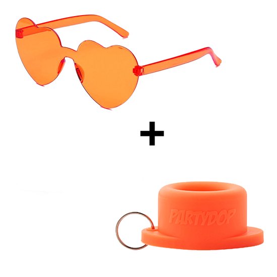 Lunettes de soleil Hartjes + Partydop Universal Bottle Cap - Casquette de Festival - Lunettes de Festival - Offre combinée - Fête du Roi - Championnat d'Europe de football - Oranje