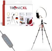 TronicXL premium Set - 1,05m camerastatief met ringlamp, Balhoofd en mobiele telefoonhouder voor uw smartphone en geschikt voor iPhone - statief - Tripod – ring light – licht – live video streaming – geschikt voor youtube, TikTok en meer