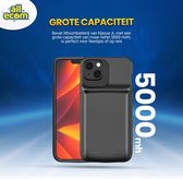 Powerbank Hoesje - Geschikt Voor iPhone 13 Mini - Oplaadbaar Hoesje - Extra Batterij Telefoonhoesje - Smart Battery Case - Cover - 5000 mAh - Zwart