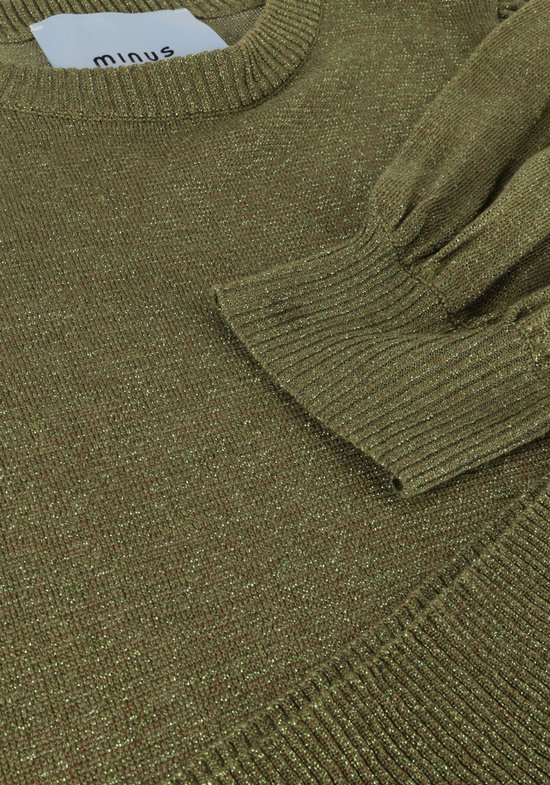 Minus Liva T-shirts et T-shirts en tricot métallisé à manches bouffantes pour femmes - Chemise - Vert - Taille M