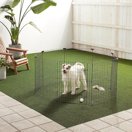 PawHut buitenverblijf beschermrooster dierenbox puppyren buitenverblijf