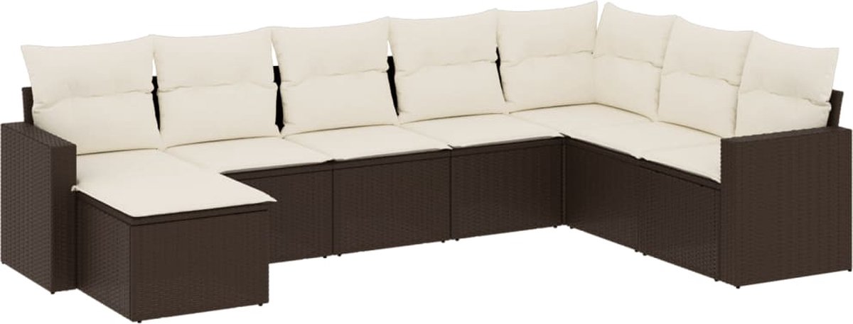 vidaXL 8-delige - Loungeset - met - kussens - poly - rattan - bruin