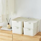 Set van 4 opbergdozen met deksel kunststof PP stapelbaar 15L speelgoed organizer voor kleding boeken keuken bad (Wit) milk crate
