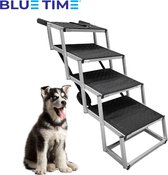 BlueTime Dog Stairs Car pour petits et grands chiens - Marquage lumineux - Escalier de voiture pliable pour articulations raides - Rampe pour chien adaptée à toutes les voitures - Antidérapant - 5 Marches