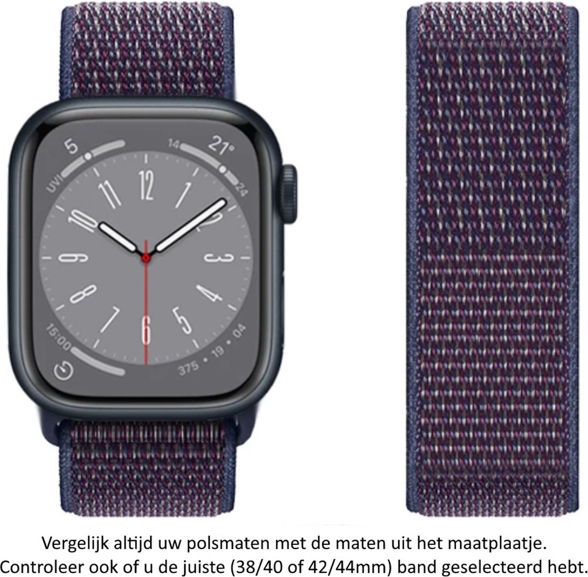 Blauw Paars Nylon Horloge Band geschikt voor Apple Watch 1, 2, 3, 4, 5, 6, 7, 8, SE, 38mm, 40mm & 41mm "Vrouwenbreedte" Series - Zacht Geweven Nylon - 38 mm, 40 mm en 41 mm - Maat: zie maatfoto