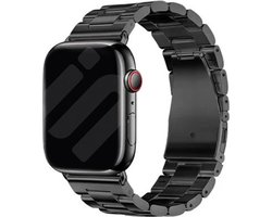 Strap-it Stalen schakel band - Geschikt voor Apple Watch Series 1/2/3/4/5/6/7/8/9/10/11/SE/SE2/SE3/Ultra (2/3) - Zwart - Metalen band met RVS vlindersluiting - RVS iWatch bandje voor maat: 44mm / 45mm / 46mm / 49mm