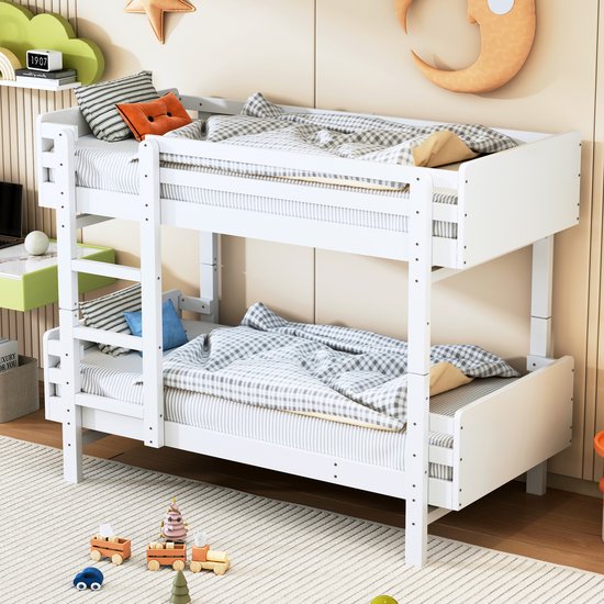 Sweiko Kinderbed, Stapelbed 90 x 190cm, massief houten bedframe, ombouwbaar in twee plateau bedden, Wit