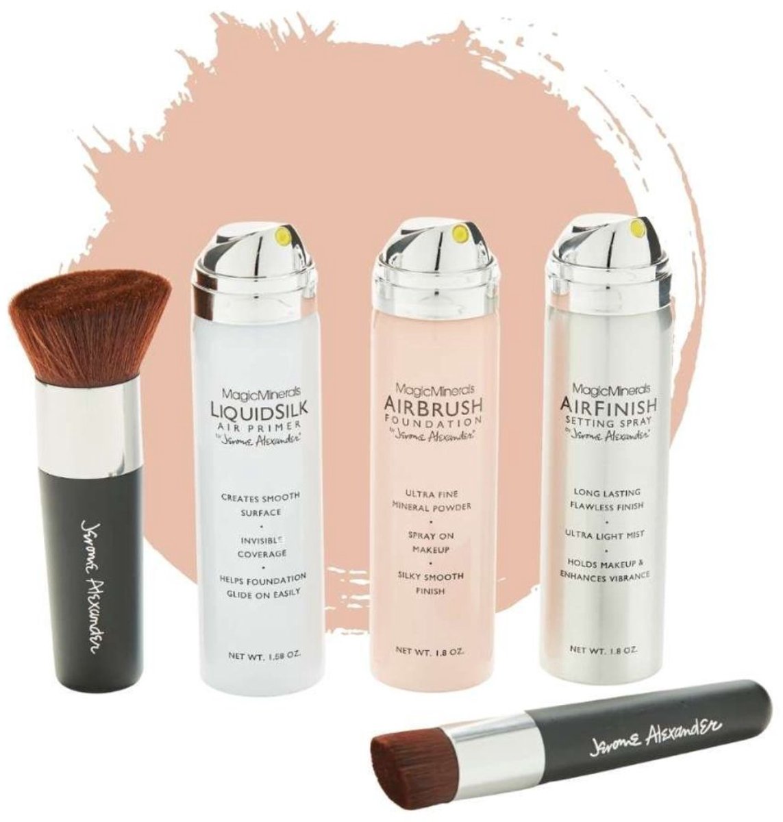 Magic Minerals AirBrush Foundation 5-delige set by Jerome Alexander – Fair – incl. 2 Kabuki kwasten, AirBrush Primer en AirFinish settingspray - Make-up met een natuurlijke dekking
