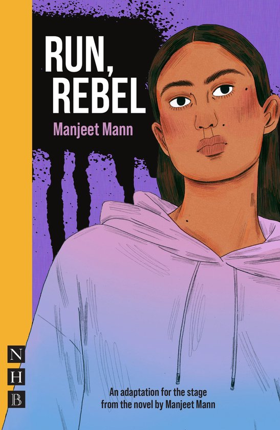 Couverture du livre 'Run, Rebel' avec une jeune femme aux cheveux sombres, un sweat à capuche violet et le texte 'RUN, REBEL'.