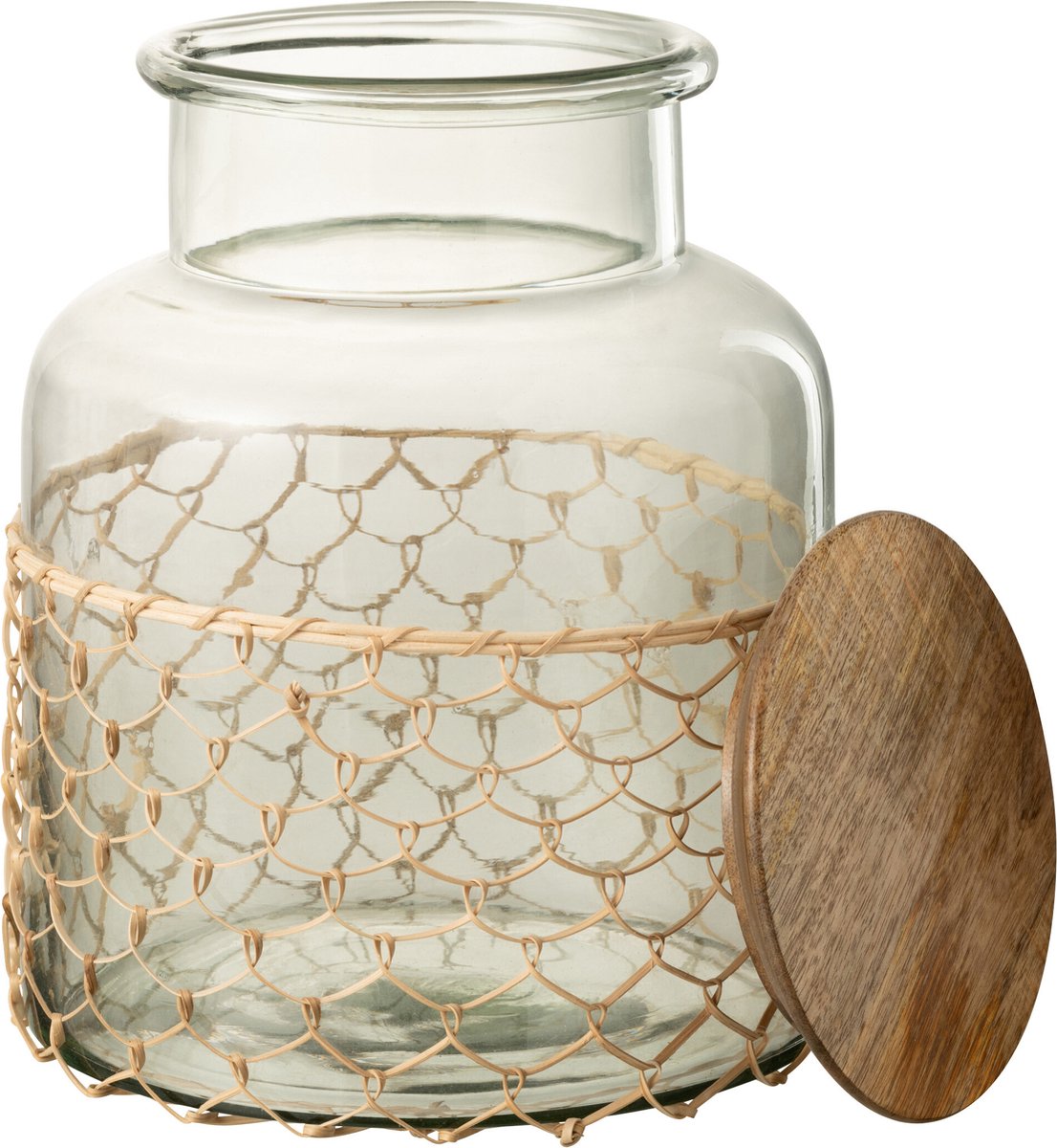 J-Line pot Deksel Breiwerk - glas/hout/jute - transparant - large