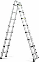 VORLOU - 5 m vouwladder, telescopische ladder van aluminium, uittrekbare ladder, 2,5 m + 2,5 m, maximale belasting 150 kg