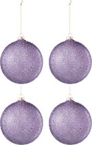 J-Line Kerstballen - glas & parels - paars - large - 4 stuks - kerstboomversiering
