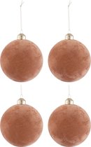 J-Line Doos Van 4 Kerstballen Fluweel Glas Oud Roze Medium