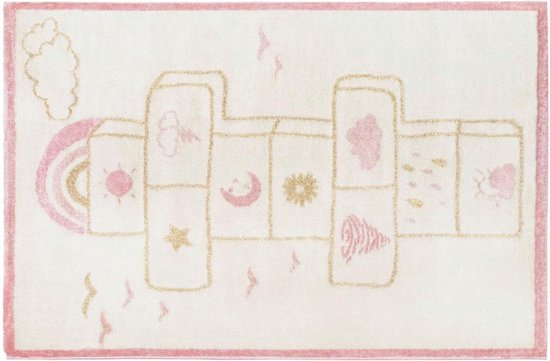 OZAIA Kindertapijt hinkelbaan FUNNY - Polypropyleen - 100 x 150 cm - Beige en roze L 100 cm x H 1 cm x D 150 cm