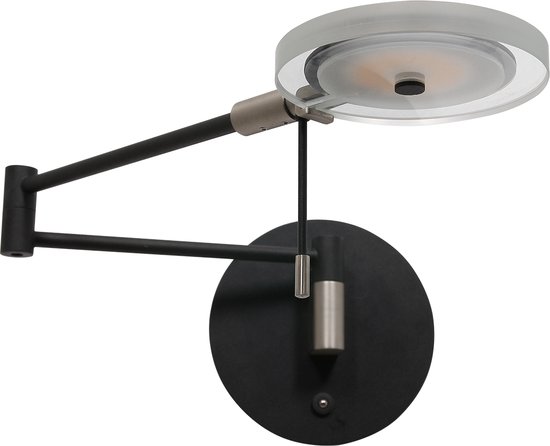 Verstelbare leeslamp Turound led | 1 lichts | transparant / zwart | glas / metaal | Ø 11 cm | modern / functioneel design