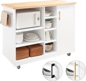 Rootz Kitchen Island Trolley - Keukenkast - Mobiele keukenwagen - Verstelbare opbergruimte - Draadbeheer - Veelzijdig ontwerp - 127 cm x 94 cm x 48 cm - Wit-Natuurlijk