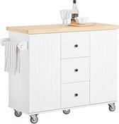 Rootz Kitchen Island Trolley - Keukenkast met werkblad - Keukenwagen - Wit - Veelzijdige opbergruimte - Eenvoudige montage - Handdoekhouder - 116 cm x 92 cm x 45 cm