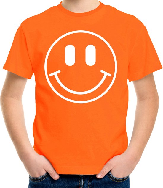 Bellatio Decorations Verkleed shirt jongens - smiley - oranje - carnaval - feestkleding voor kinderen 158/164