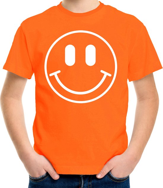 Bellatio Decorations Verkleed shirt jongens - smiley - oranje - carnaval - feestkleding voor kinderen 122/128
