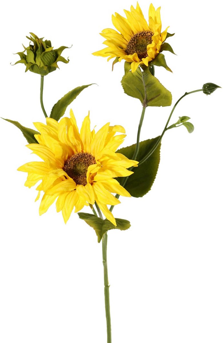 Topart Kunstbloem Zonnebloem tak - 60 cm - geel - kunst zijdebloem - decoratie bloemen