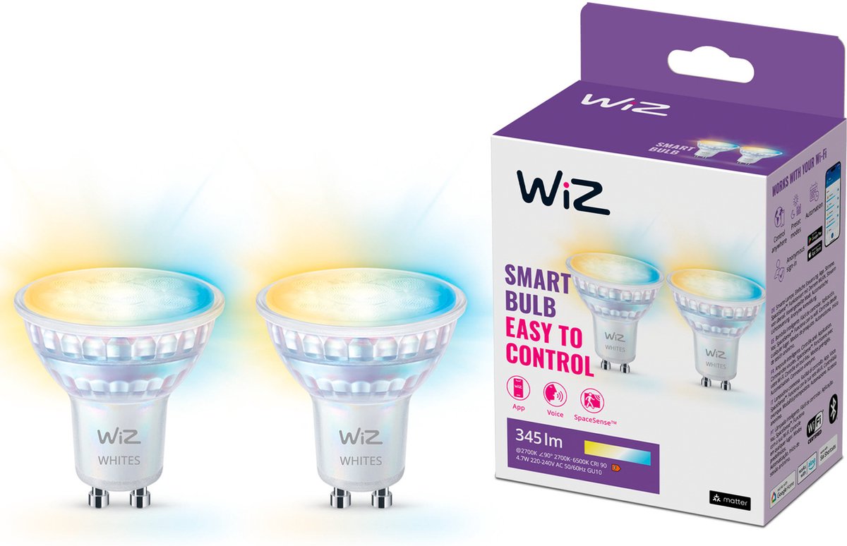 WiZ GU10 Ledlamp Tunable White 60W Glas 2-Pack - Wit