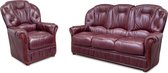 Driezitsbank en fauteuil DAPHNE van 100% buffel leer - bordeaux rood L 183 cm x H 97 cm x D 91 cm