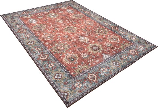 Tapiso Tapis Imprimé en Flanelle Vintage Traditionnel Salon Tapis Lavable Antidérapant Taille - 80x150