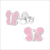 Aramat jewels ® - 925 sterling zilveren oorbellen vlinder roze glitter