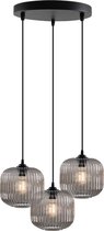 Olucia Charlois - Retro Hanglamp - 3L - Aluminium/Glas - Grijs;Zwart - Rond - 30 cm