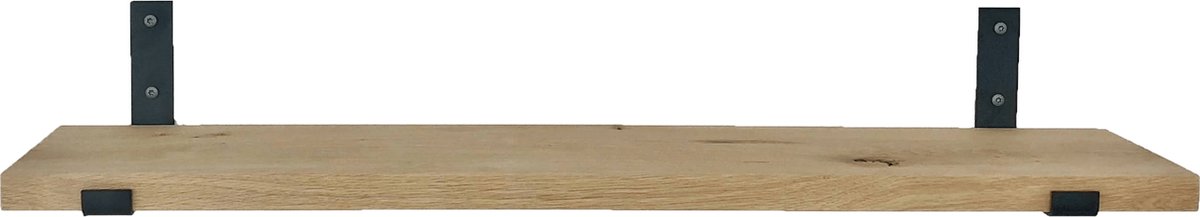 GoudmetHout Massief Eiken Wandplank - 50x20 cm - Industriële Plankdragers L-vorm Up - Staal - Mat Blank