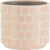 J-Line Bloempot Blinkend Vierkant Keramiek Roze Small Set van 4 stuks