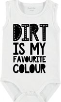Baby Rompertje met tekst 'Dirt is my favorite colour' | mouwloos l | wit zwart | maat 50/56 | cadeau | Kraamcadeau | Kraamkado