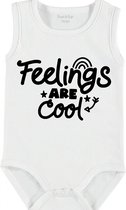 Baby Rompertje met tekst 'Feelings are cool' | mouwloos l | wit zwart | maat 50/56 | cadeau | Kraamcadeau | Kraamkado