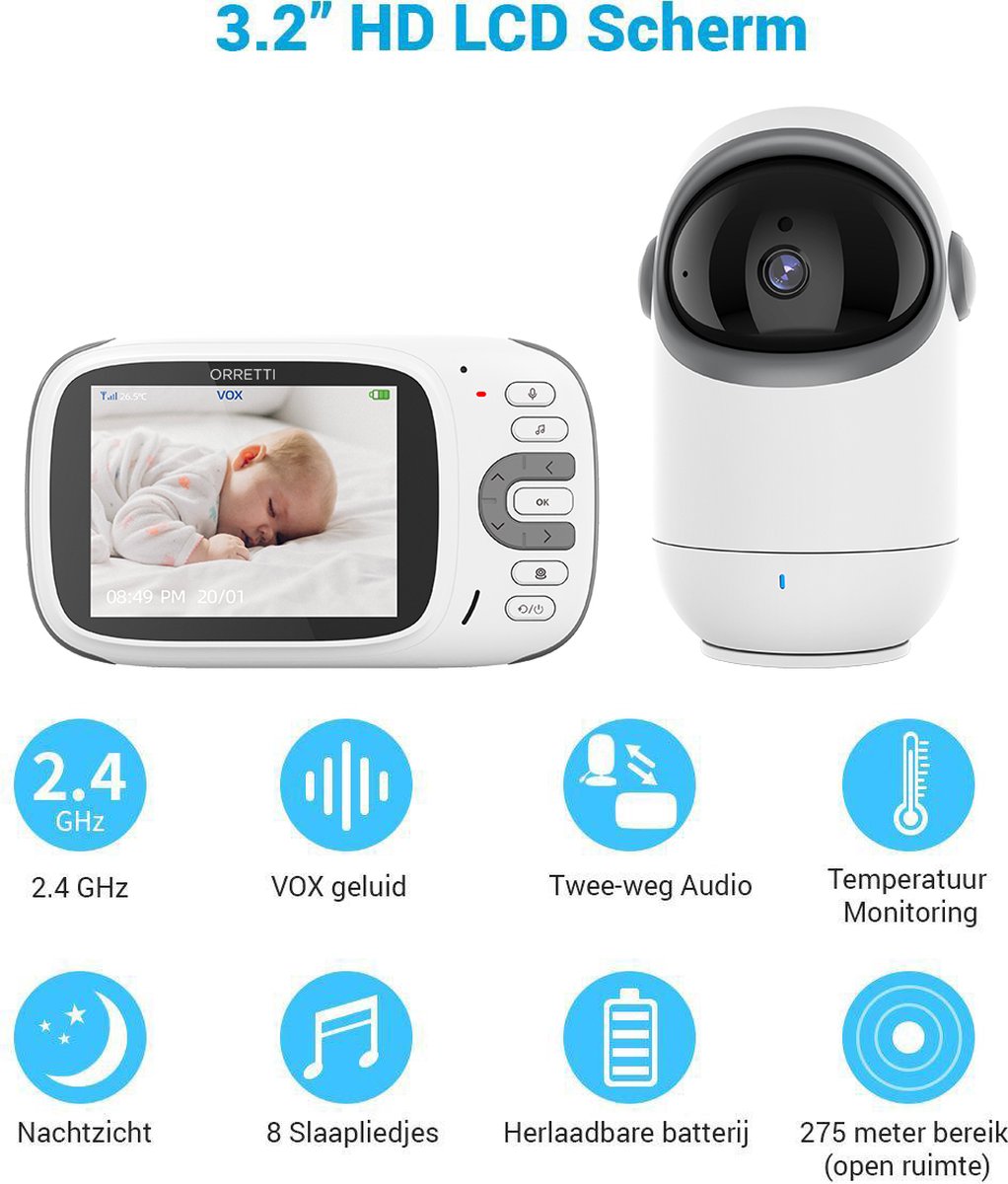Orretti® V11 Babyfoon met camera - Op Afstand Draaibaar - Nieuw Model 2023  - Sterke... | bol