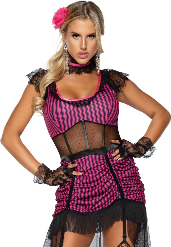 Leg Avenue Kostuum Saloon Girl Roze/Zwart