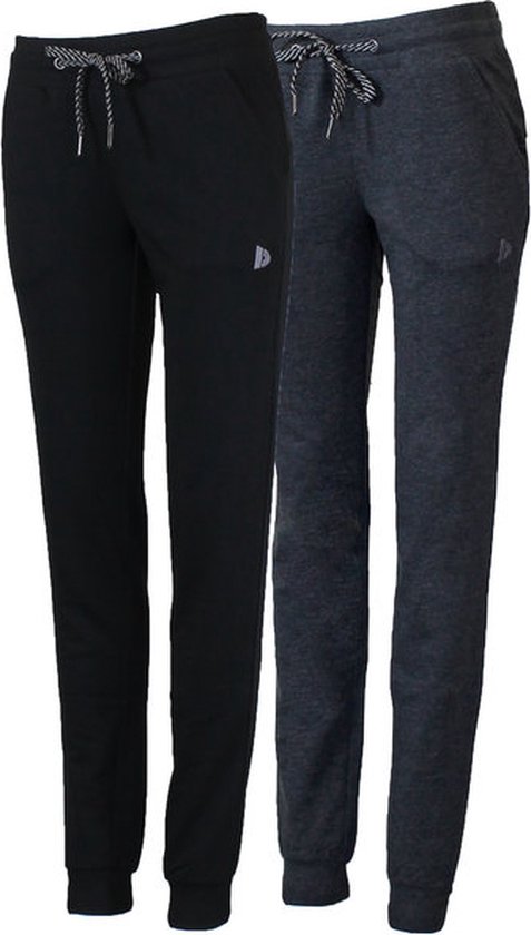 Lot de 2 pantalons de survêtement Donnay avec élastique - Pantalons de sport - Femme - Taille L - Zwart/ Grijs