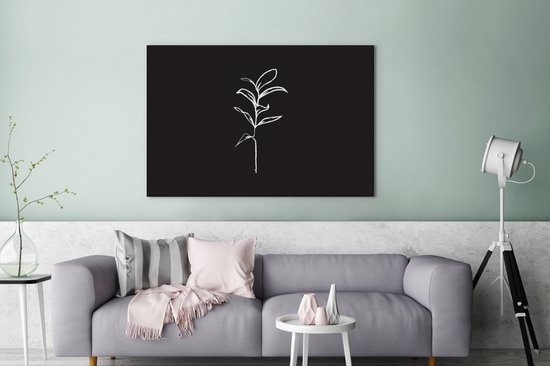 Illustration d'art au trait botanique d'une grande toile plant 2cm 120x80 cm - Tirage photo sur toile (Décoration murale salon / chambre) / Peintures Fleurs sur toile