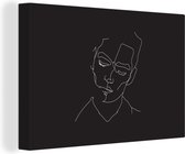 Canvas Schilderij Line art - Man - Zwart - Wit - 30x20 cm - Wanddecoratie